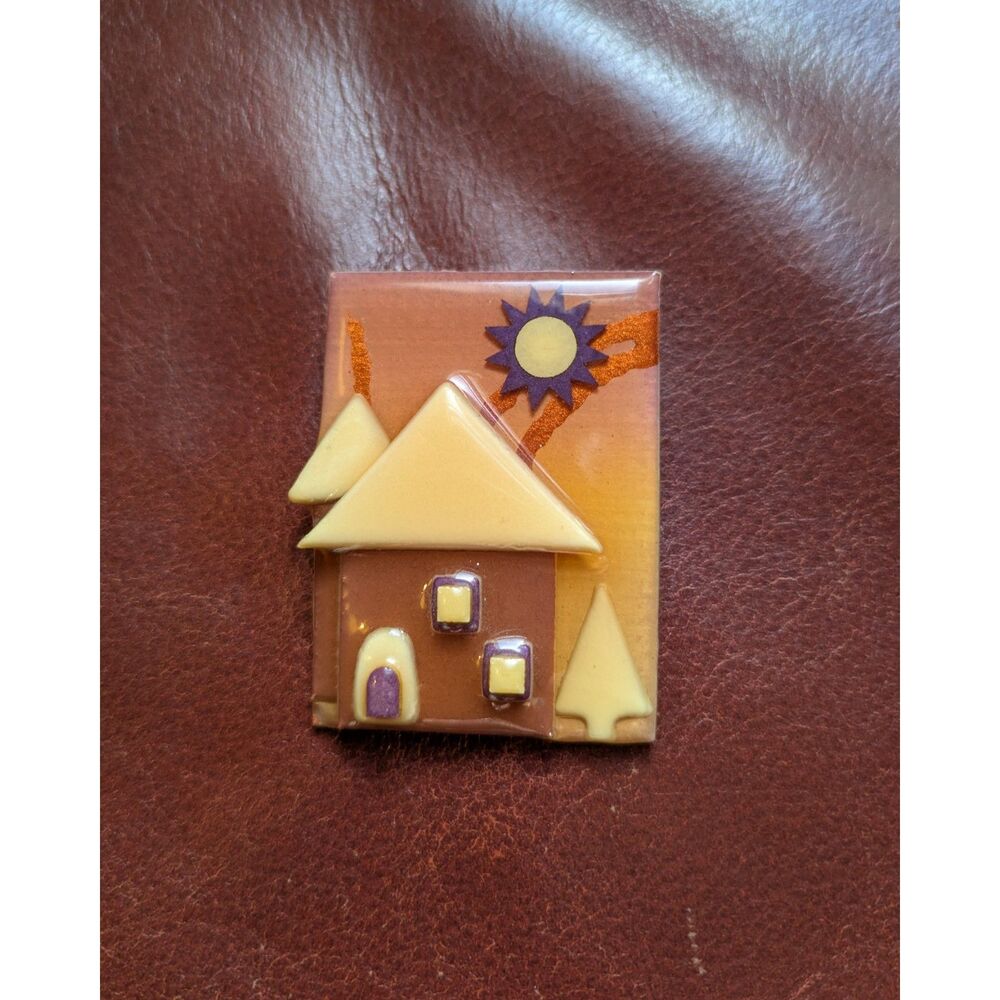 House Pin by Lucinda Brown and Yellow with Sun, Rainbow, and Chimney Smoke